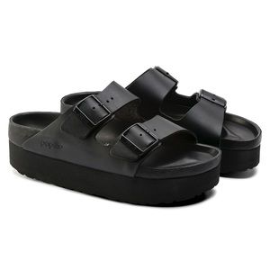 NIB Birkenstock Papillio Arizona Black Natural Exquisite Leather Platform Narrow